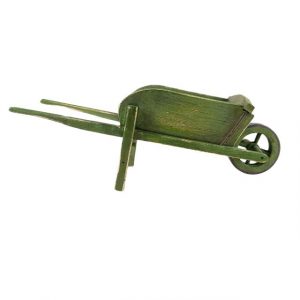 une brouette miniature a ridelles verte usée pour santon