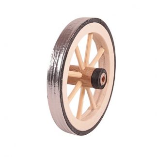 Une roue en bois 4.5 cm pour charrette miniature avec cerclage alu