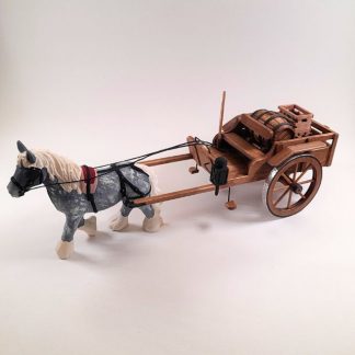 charrette miniature en bois avec tonneaux